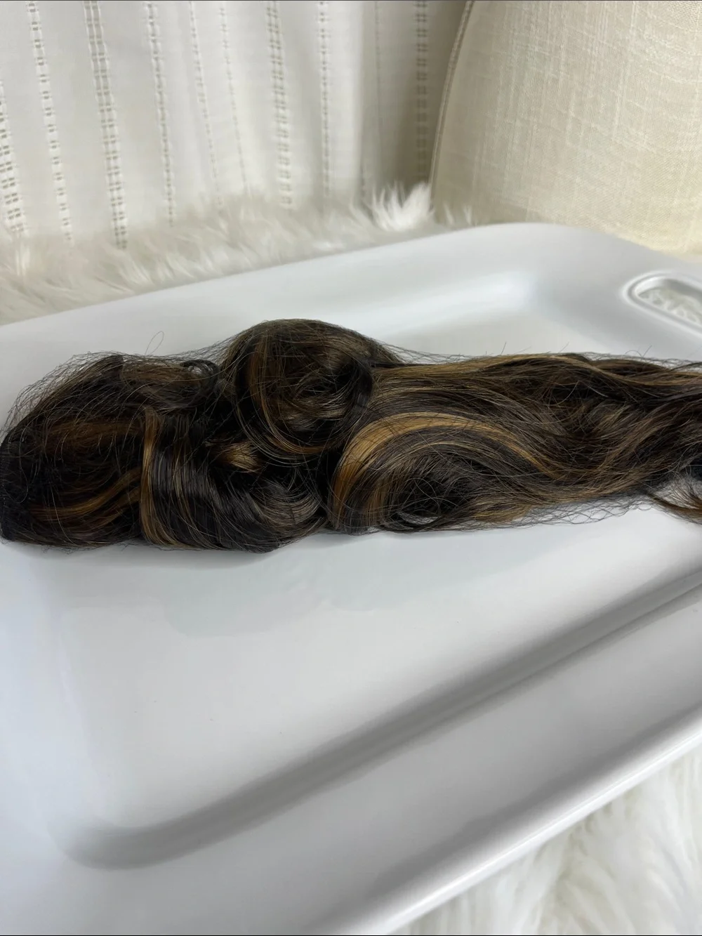 Natural Brown Clip-In Hair Extension with Blonde Highlights